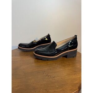 NATURALIZER Black Patent Leather Chunky Lug Sole Loafers Women Size 11